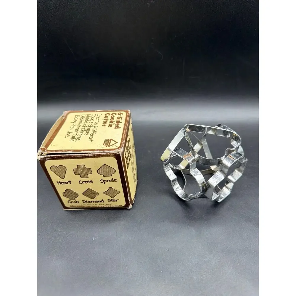 Vintage HOAN 6-Sided Cookie Cutter w/Original Box Heart Club Spade Star Cross HK